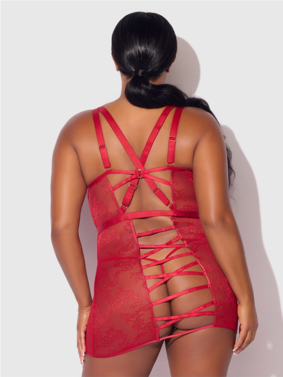 Kiki Rode Kanten Jarretel Babydoll Set