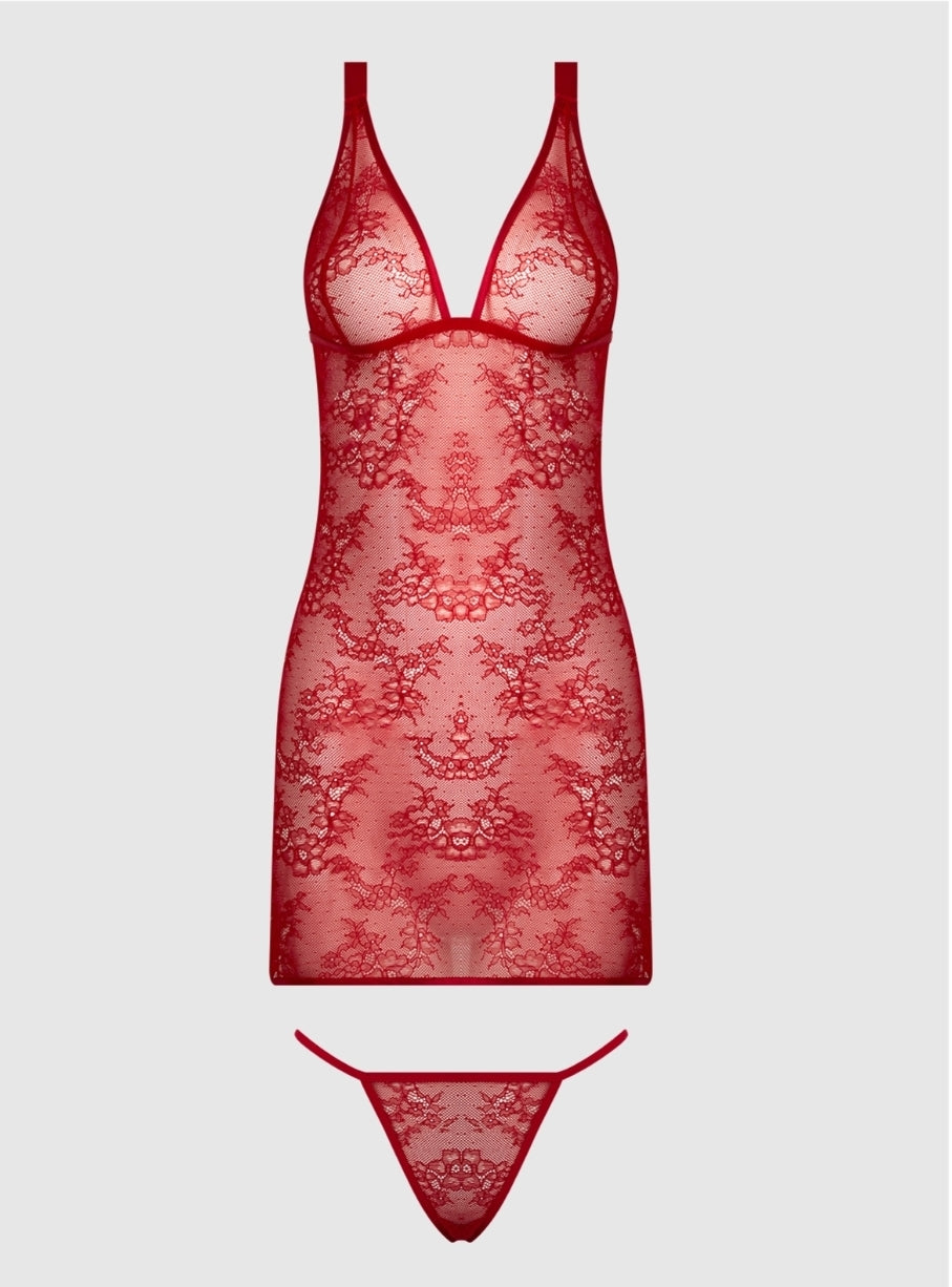 Kiki Rode Kanten Jarretel Babydoll Set