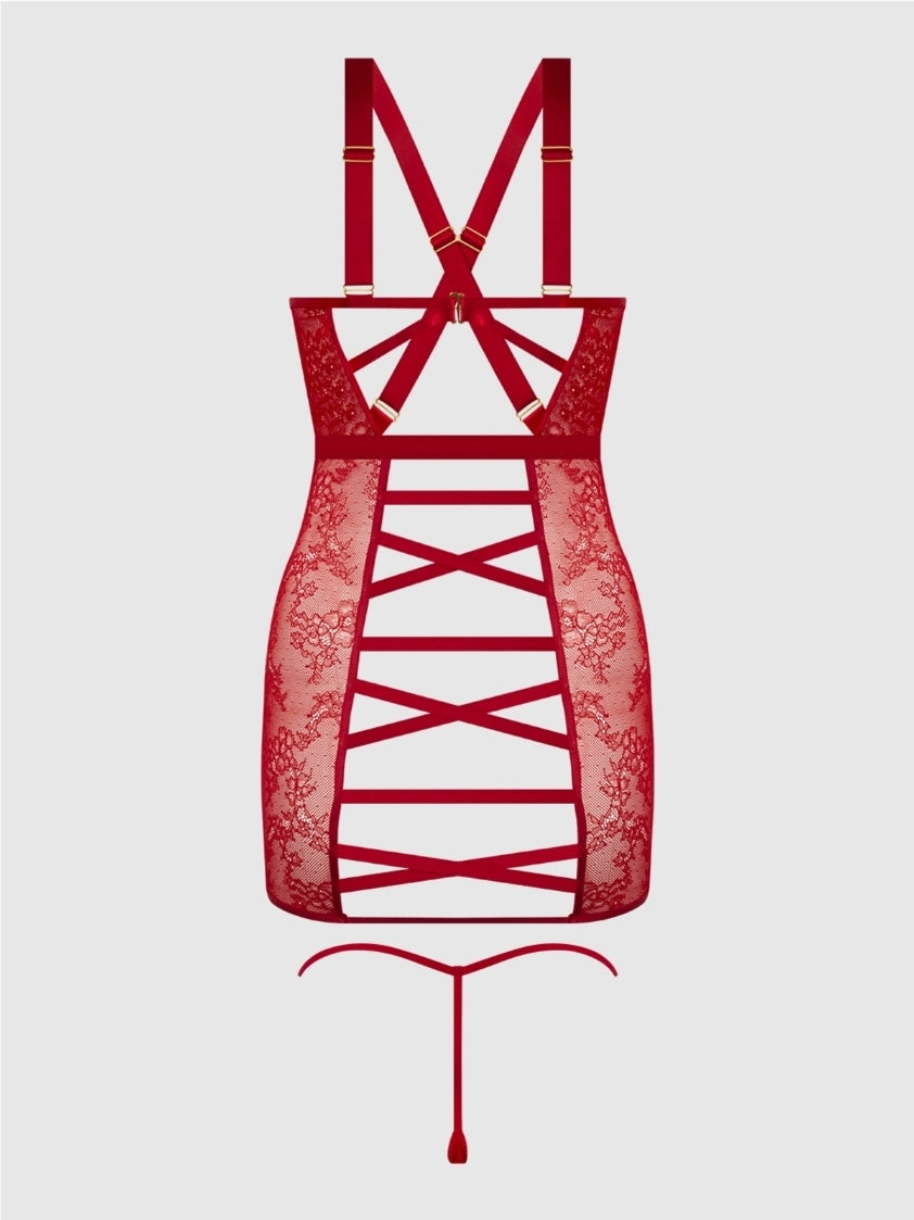 Kiki Rode Kanten Jarretel Babydoll Set