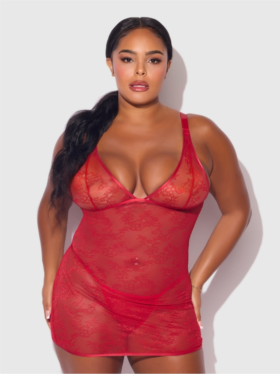Kiki Rode Kanten Jarretel Babydoll Set