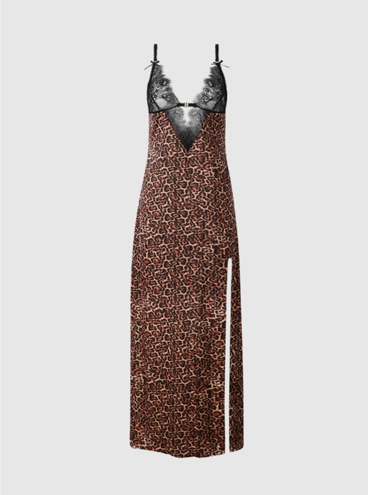 Panterprint Slipdress – Luxe Verleiding Met Kanten Details