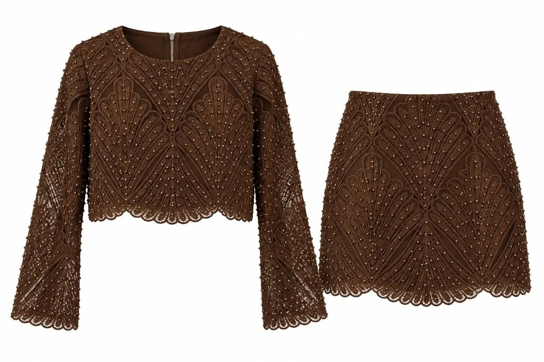 Safire Set – Chique 2-Delige Set met Pailletten en Lange Mouwen