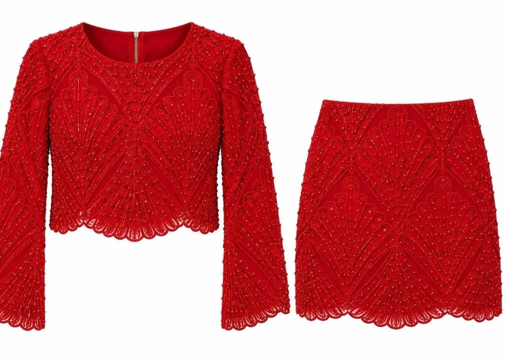 Safire Set – Chique 2-Delige Set met Pailletten en Lange Mouwen