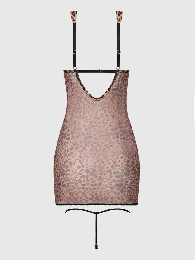 Alia Leopard Mesh Chemise en G-String Set
