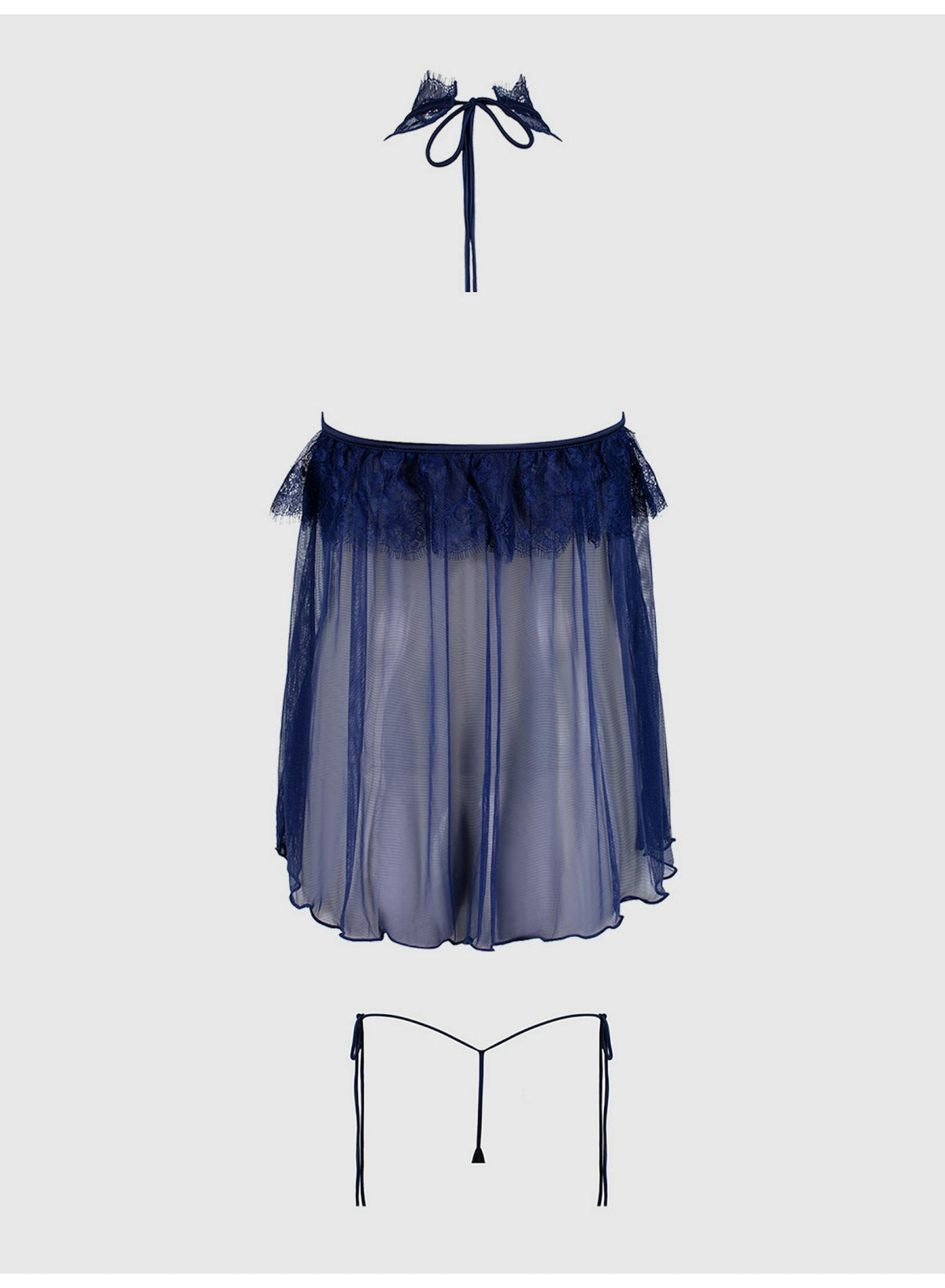 Liliana 2-delige Babydollset – Blauw of Burgundy met Kant en Mesh, inclusief Plus Size