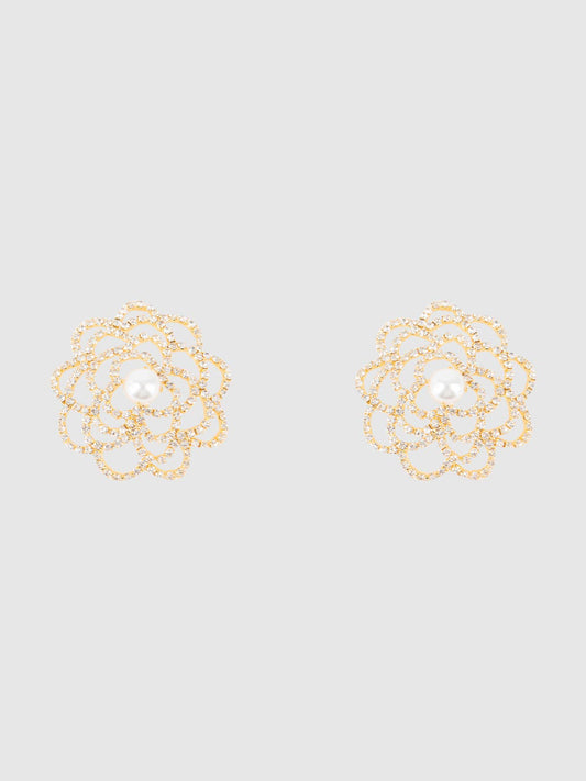 Gouden Rhinestone Flower Nipple Covers – Bloem Pasties met Strass & Parel
