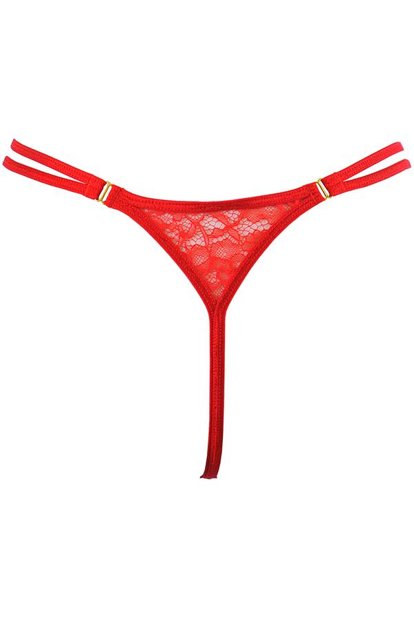 Axami rode Kanten String met Gouden Accenten en Dubbele Heupbandjes