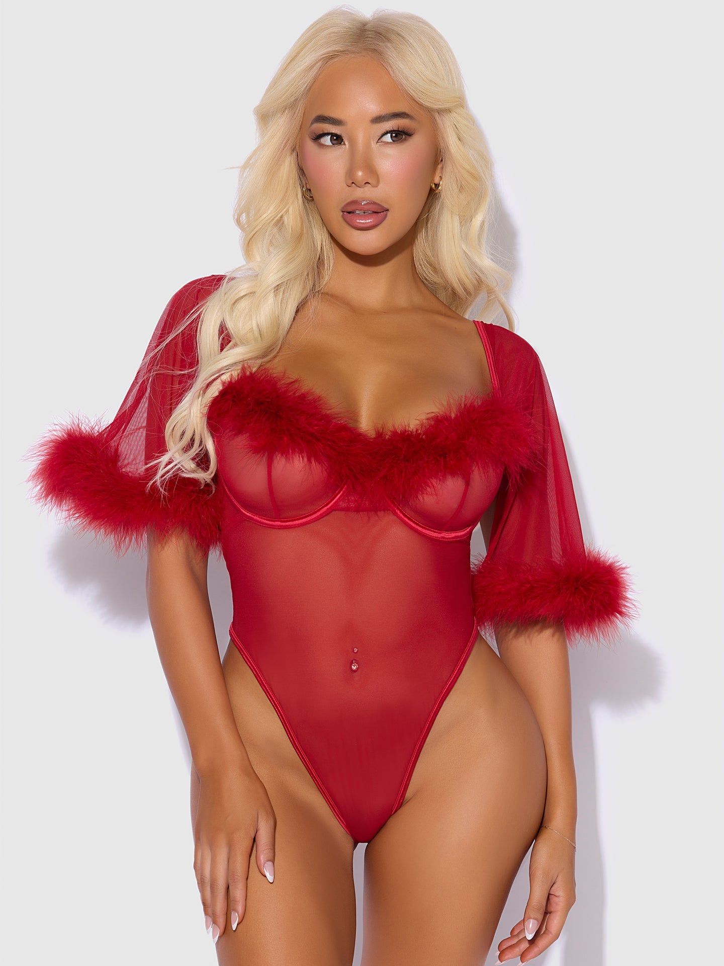 Marilyn - Marabou & Mesh - Bodysuit