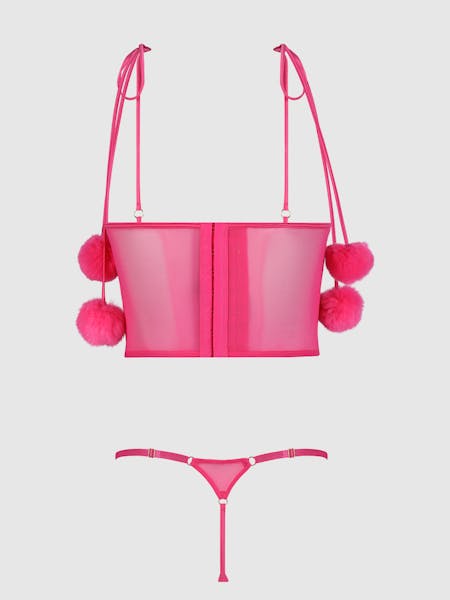 Marilyn Marabou Mesh Corset Set – Fuchsia, inclusief Plus size