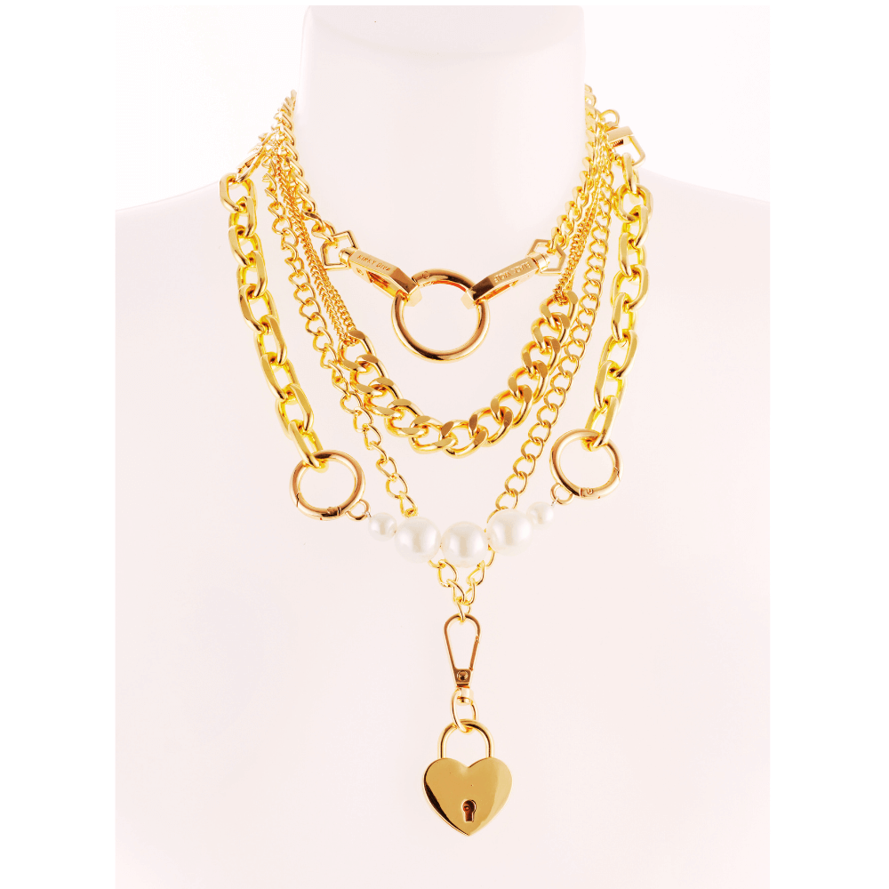 Excess Collier Set 2, 4 gouden kettingen met parels