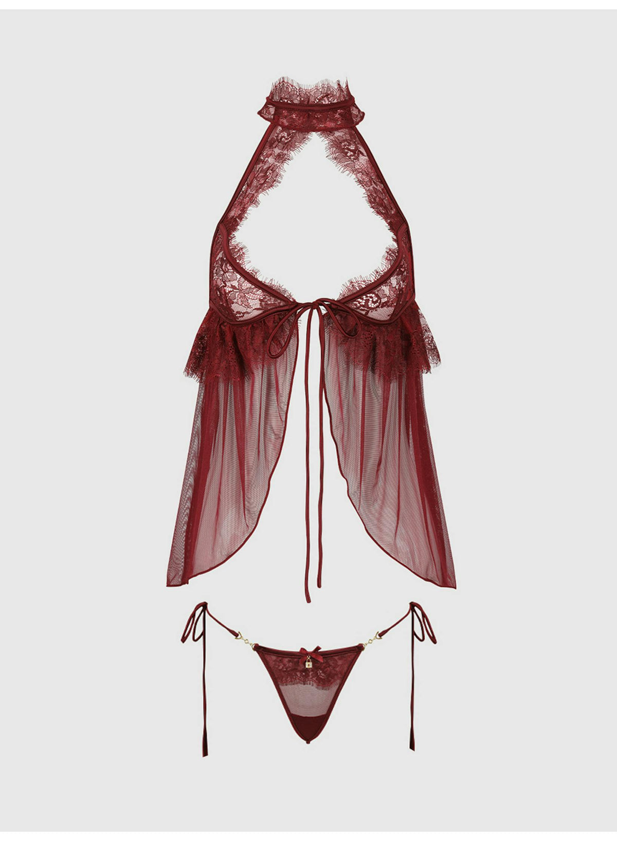 Liliana 2-delige Babydollset – Blauw of Burgundy met Kant en Mesh, inclusief Plus Size
