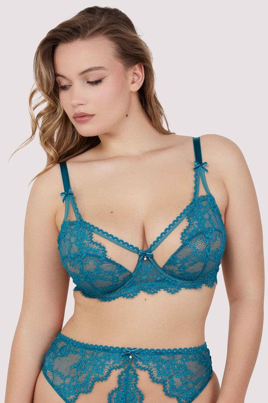 Phoebe Balconette BH in Teal Eyelash Kant