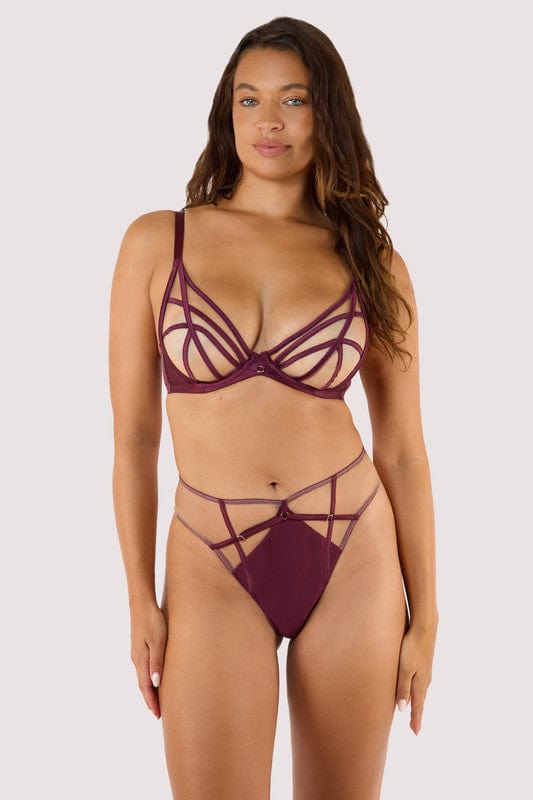 Ramona Illusion Wine Plunge Mesh BH, Inclusief Plus Size