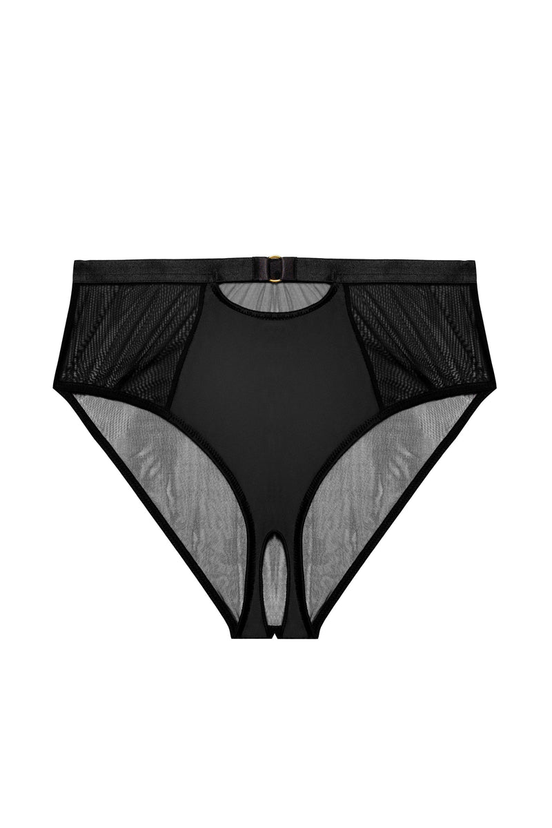 Kristina Black Ouvert High Waist Slip – Sensuele Zwarte Lingerie