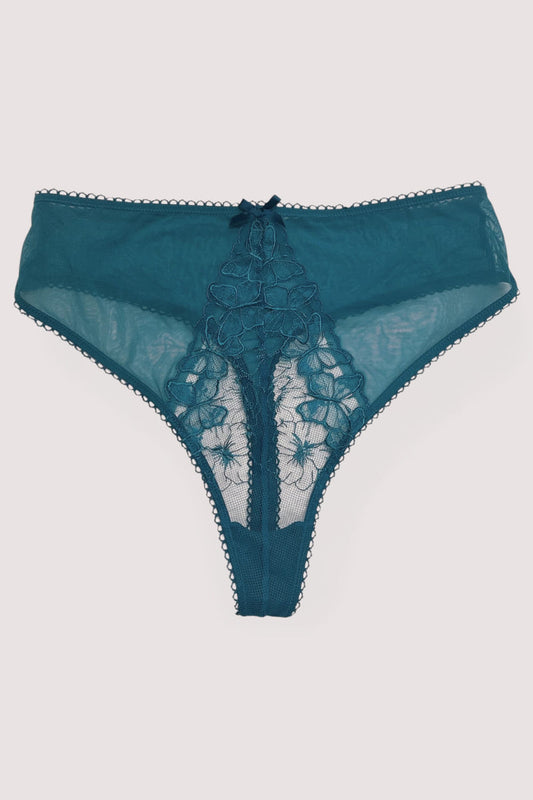 Mariposa High Waist String Turquoise met Vlinder Borduurwerk