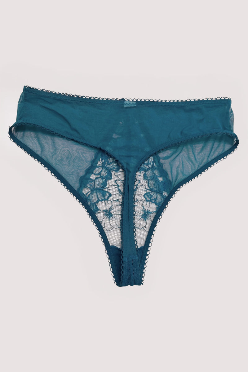 Mariposa High Waist String Turquoise met Vlinder Borduurwerk