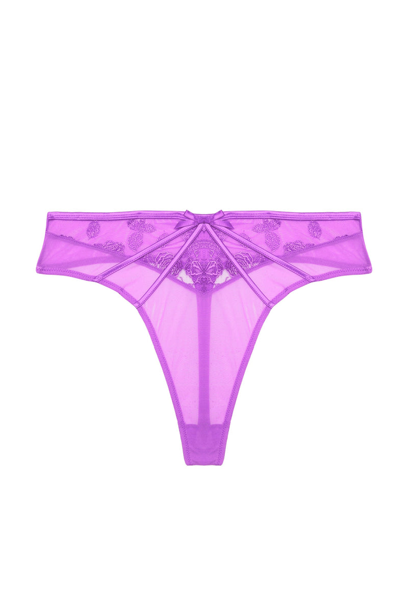 Rosanna Paarse High Waist String, Verleidelijk Paars met Bloemenborduursel