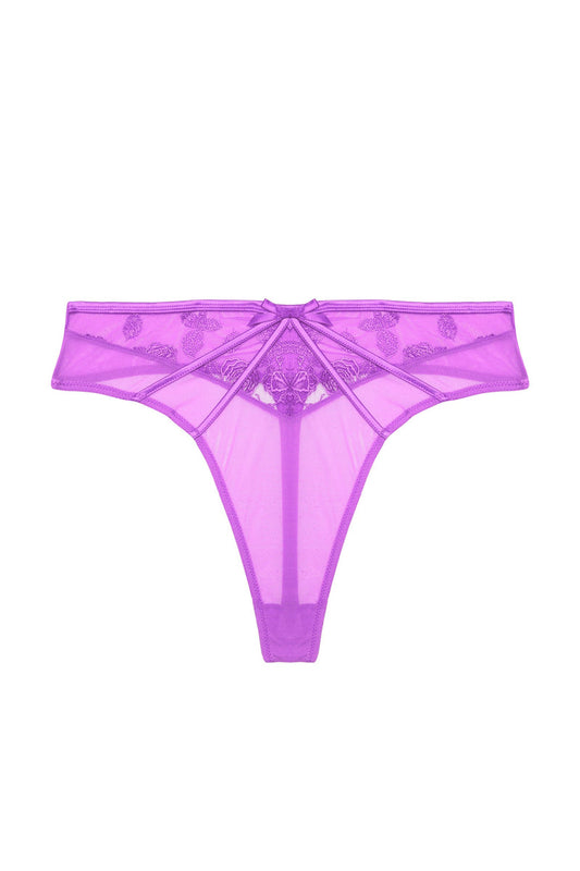 Rosanna Paarse High Waist String, Verleidelijk Paars met Bloemenborduursel