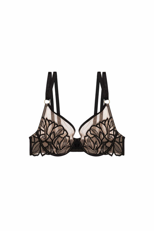 Lilith Zwarte Beugel-BH met Grafisch Bloemenborduurwerk, inclusief Plus Size