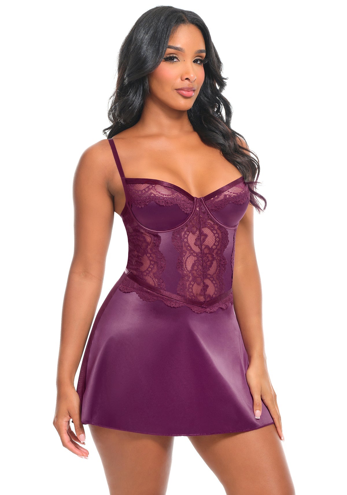 Bonnie Chemise – Satijnen Lingeriejurk met Kant & Beugelcups