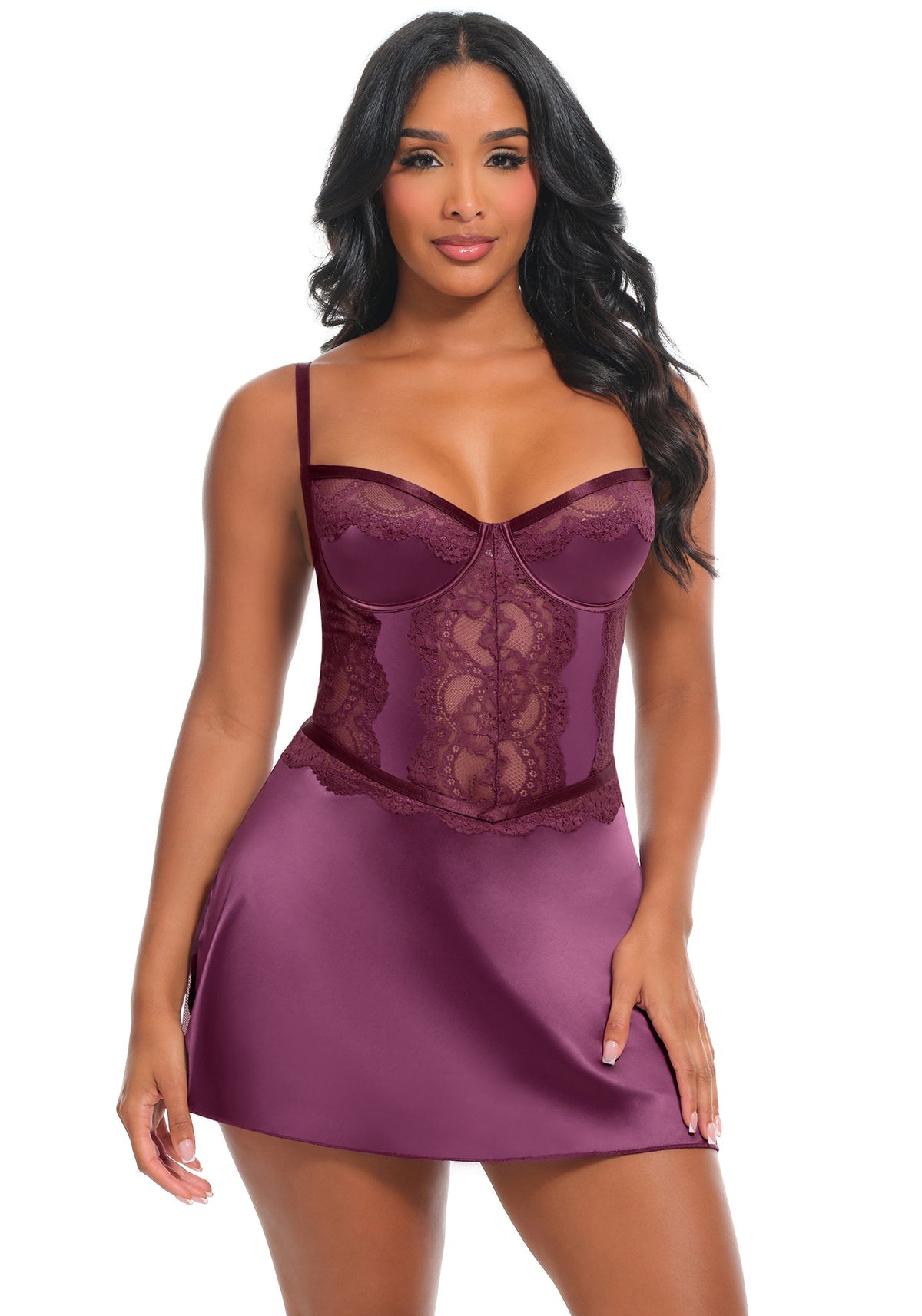 Bonnie Chemise – Satijnen Lingeriejurk met Kant & Beugelcups