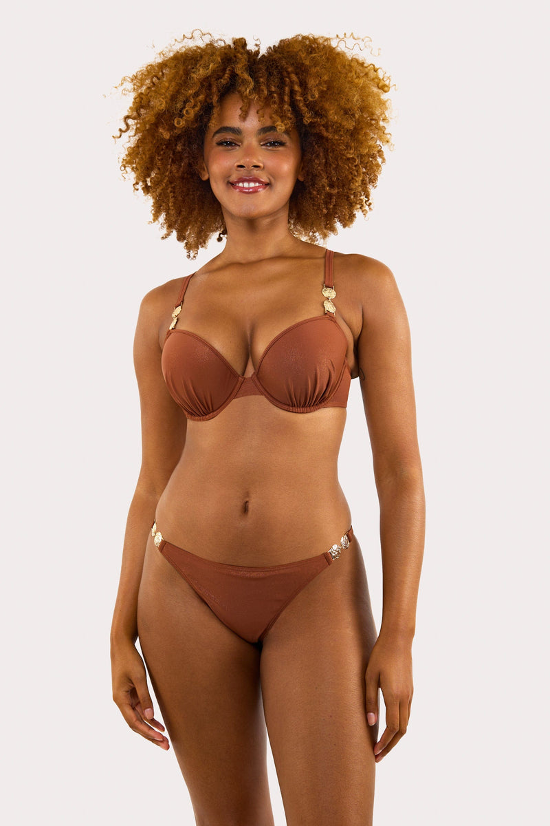Wolf & whistle Morgan Bronze Glitter Mix & Match Plunge Bikinitop, Plus size