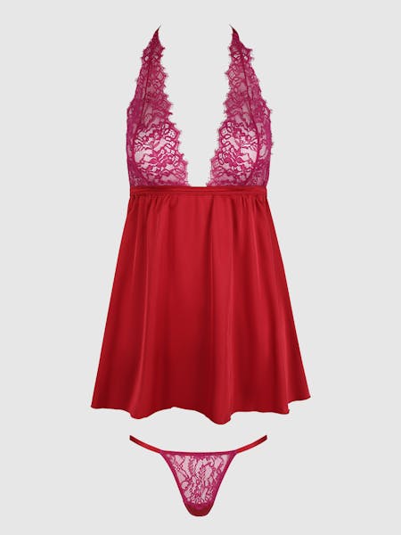 Jocelyn Babydoll – Satijnen  Set met kant en open rug